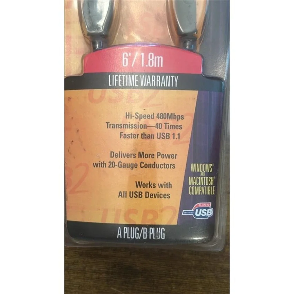 Belkin USB 2.0 Hi-Speed Cable 6ft 1.8m A-Plug to B-Plug Black New Sealed
